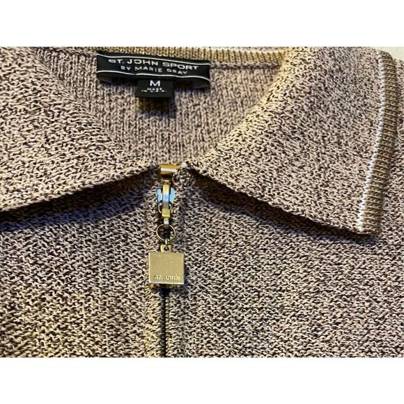 St.John Sport by Marie Gray Gold Inlay Bling Gold Hardware Dog Show zip Cardigan - Picture 7 of 15